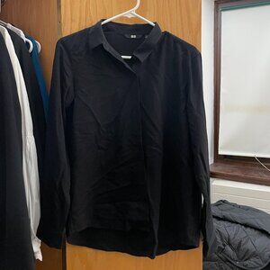 Uniqlo Black Rayon Button-Down Shirt - Size S, Lightweight, Wrinkle-Resistant, B